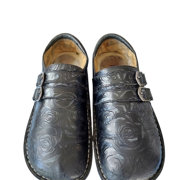 Alegria Alli Slip-On Clog Flat Women's  Size EU 39 US 8.5 Black Embossed Floral - Picture 11 of 14